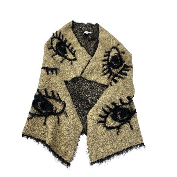 Tempo Paris womans beige black Eye-Pattern Poncho Shawl size M/L SKU 9292 - Picture 1 of 12